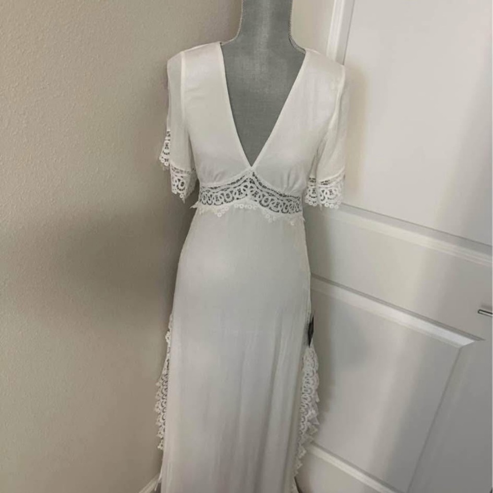 Lulu's White Lace Trim Maxi Dress